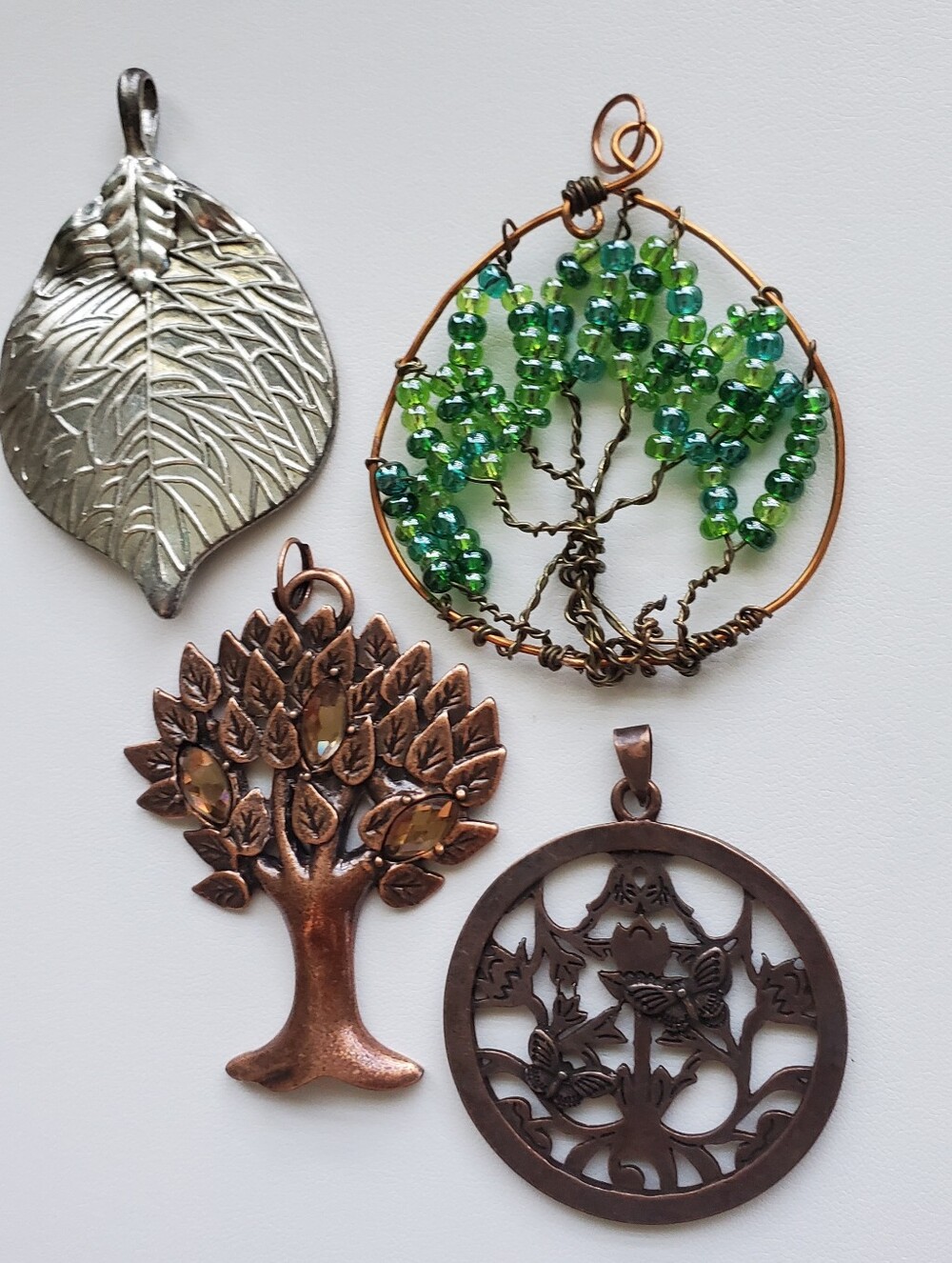 Nature Garden Mixed Pendant Lot Copper Filagree Silver Tone Wire Wrapped Beaded